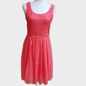 J.crew Lace Fit And Flare Coral Sleeveless  Dress